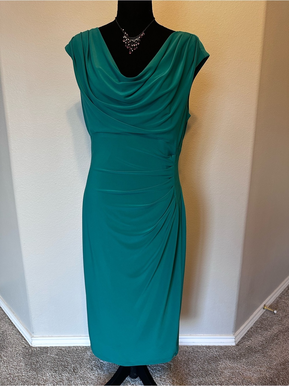 Ralph Lauren Teal Cowl-Neck Midi Dress